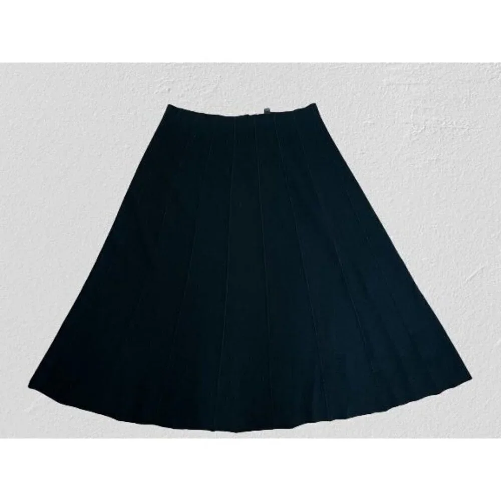 EILEEN FISHER A-Line Skirt Black Knitted Wool Viscose Blend Size Med